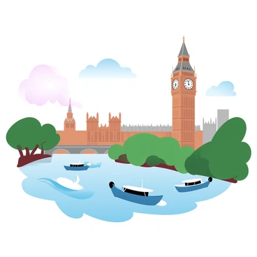 Big Ben as seen from across the River Thames with boats passing by