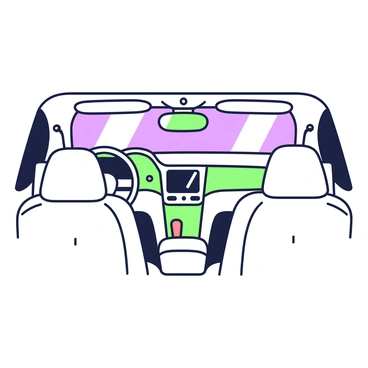 An interior view of a luxury white sedan is captured. The dashboard features polished wood accents that gleam under the cabin lights. The seats are upholstered in soft, rich leather, displaying a cream color. A state-of-the-art touchscreen display is positioned at the center console, surrounded by additional control buttons. The steering wheel is elegantly designed with wood and leather detailing. The rearview mirror reflects a clear view of the plush headliner above, while ambient lighting softly illuminates the interior space.