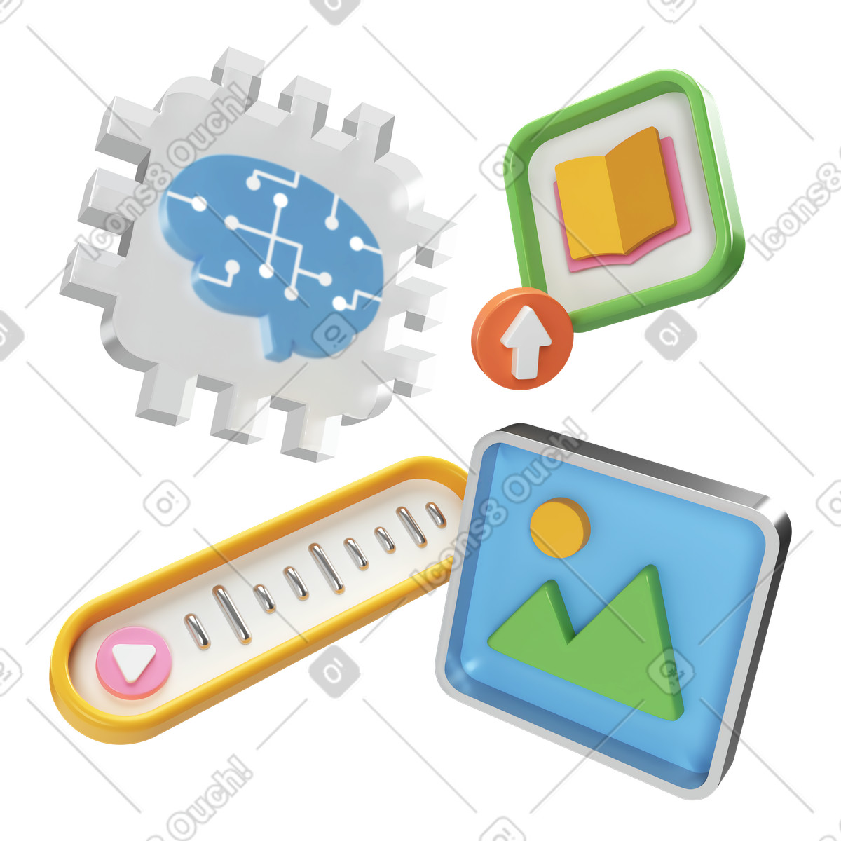 AI powered chip processing multimedia files illustration in PNG, SVG
