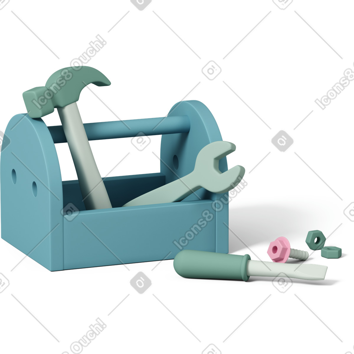 Cassetta degli attrezzi con martello, chiave inglese e cacciavite illustration in PNG, SVG