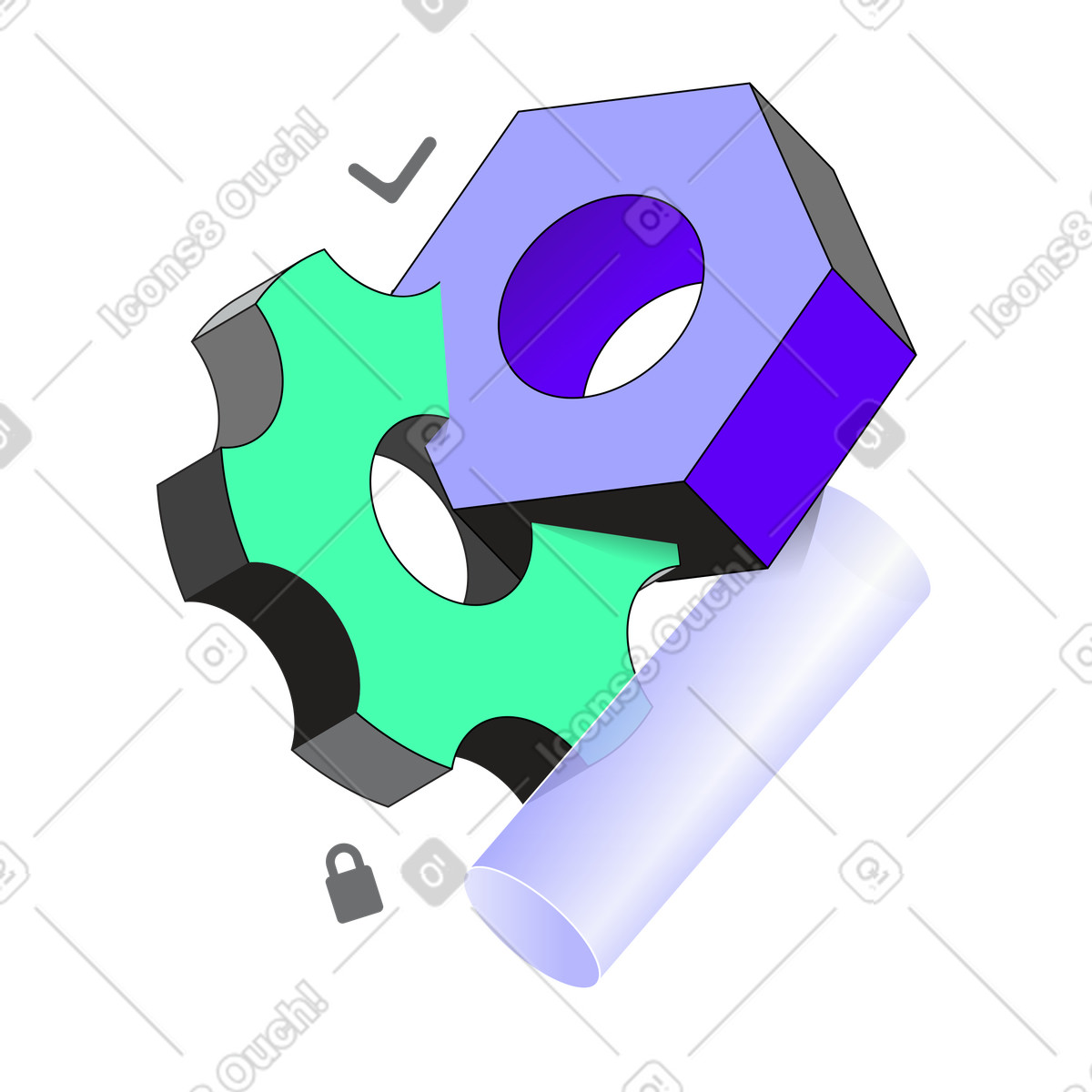 Ilustración Ajustes con rueda dentada y tornillo. en estilo Incut a descargar en PNG SVG