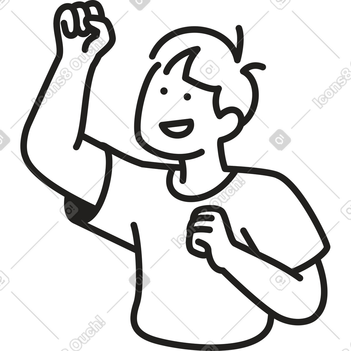 Glücklicher mann mit erhobener hand-Illustration im Little-Stil als Download in PNG, SVG