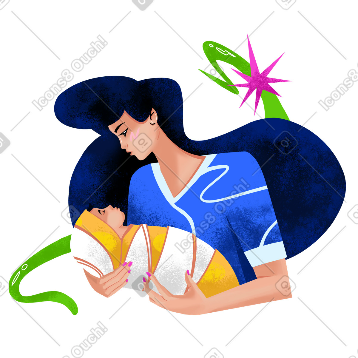 下载 Flare 风格的 抱着男婴的女人 插画，支持 PNG、SVG 格式