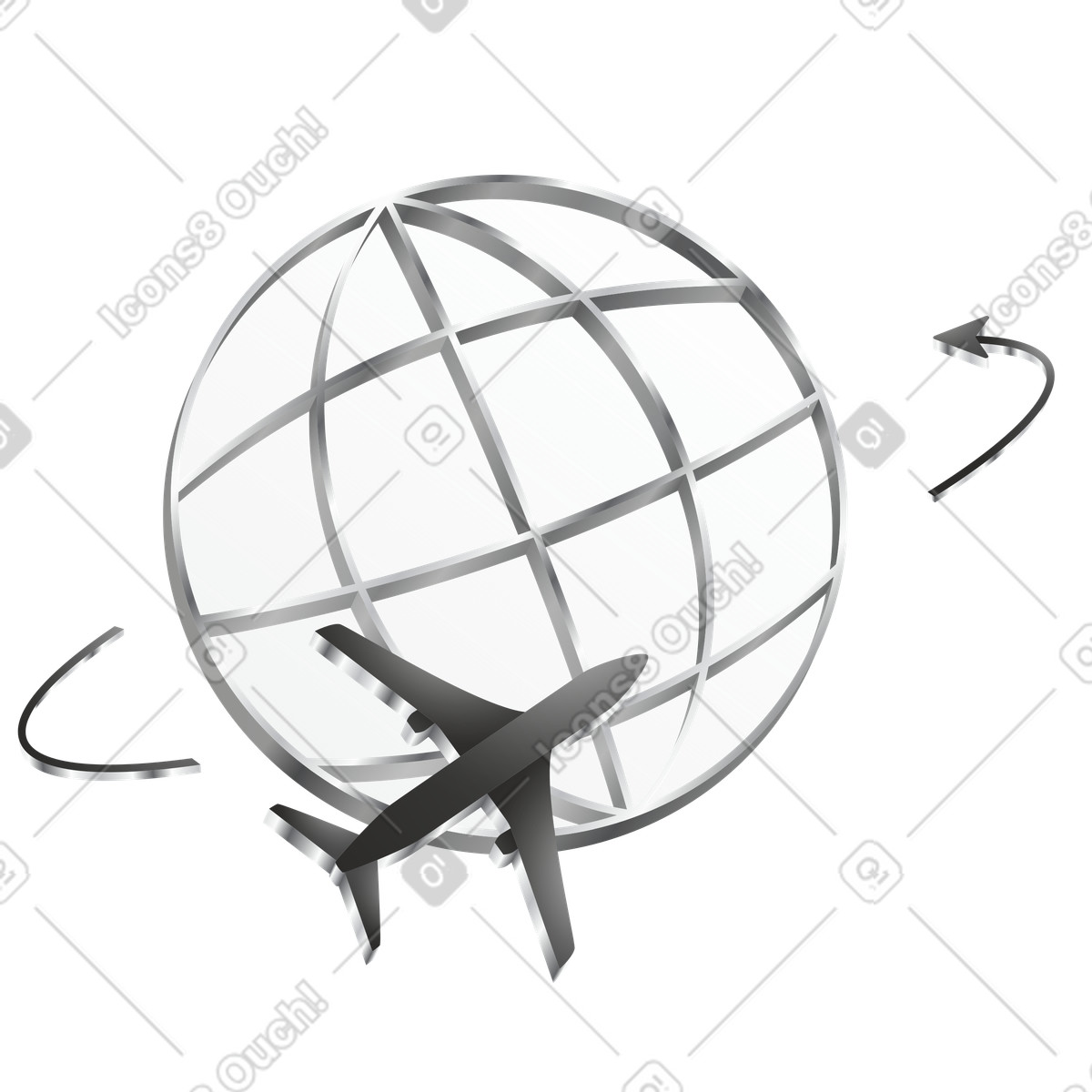 Airplane flying around globe, Global travel and tourism, Worldwide logistics delivery illustration in Token style download in PNG, SVG