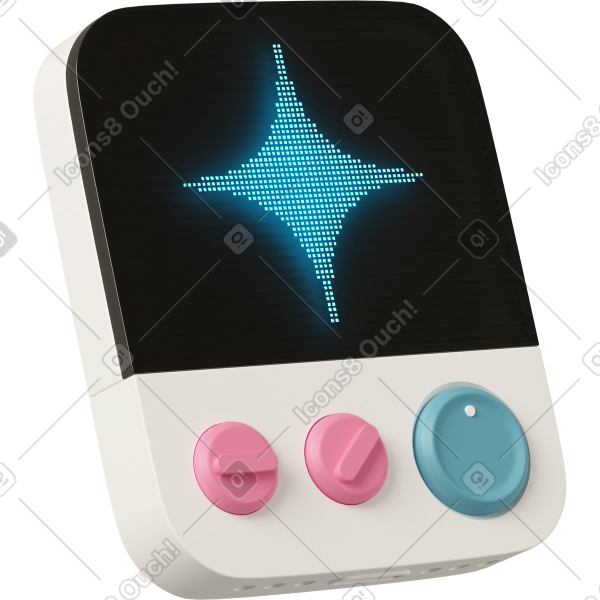 Device with pixel star display and pink control knobs front illustration in 3D Casual life style download in PNG, SVG