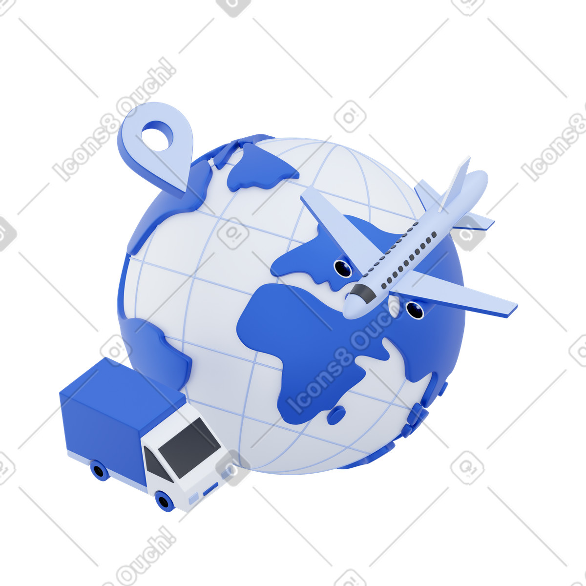International transportation and delivery logistics illustrazione animata in stile 3D Techny scaricabile in GIF, Lottie (JSON), AE