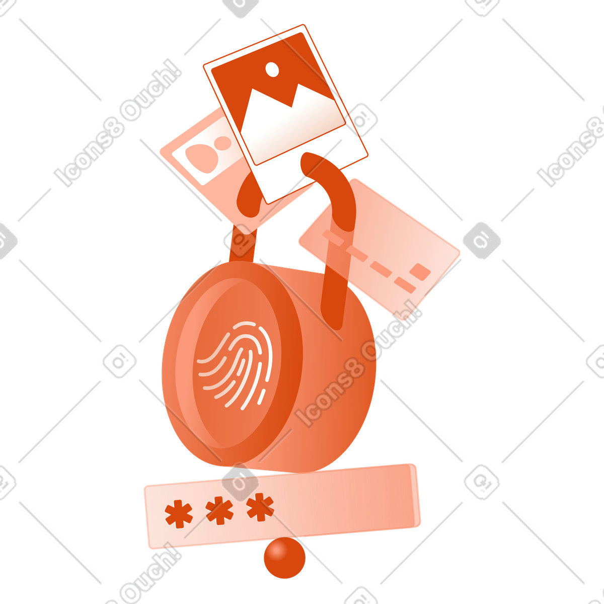 Padlock with fingerprint and documents, Secure login and identity verification illustration in PNG, SVG