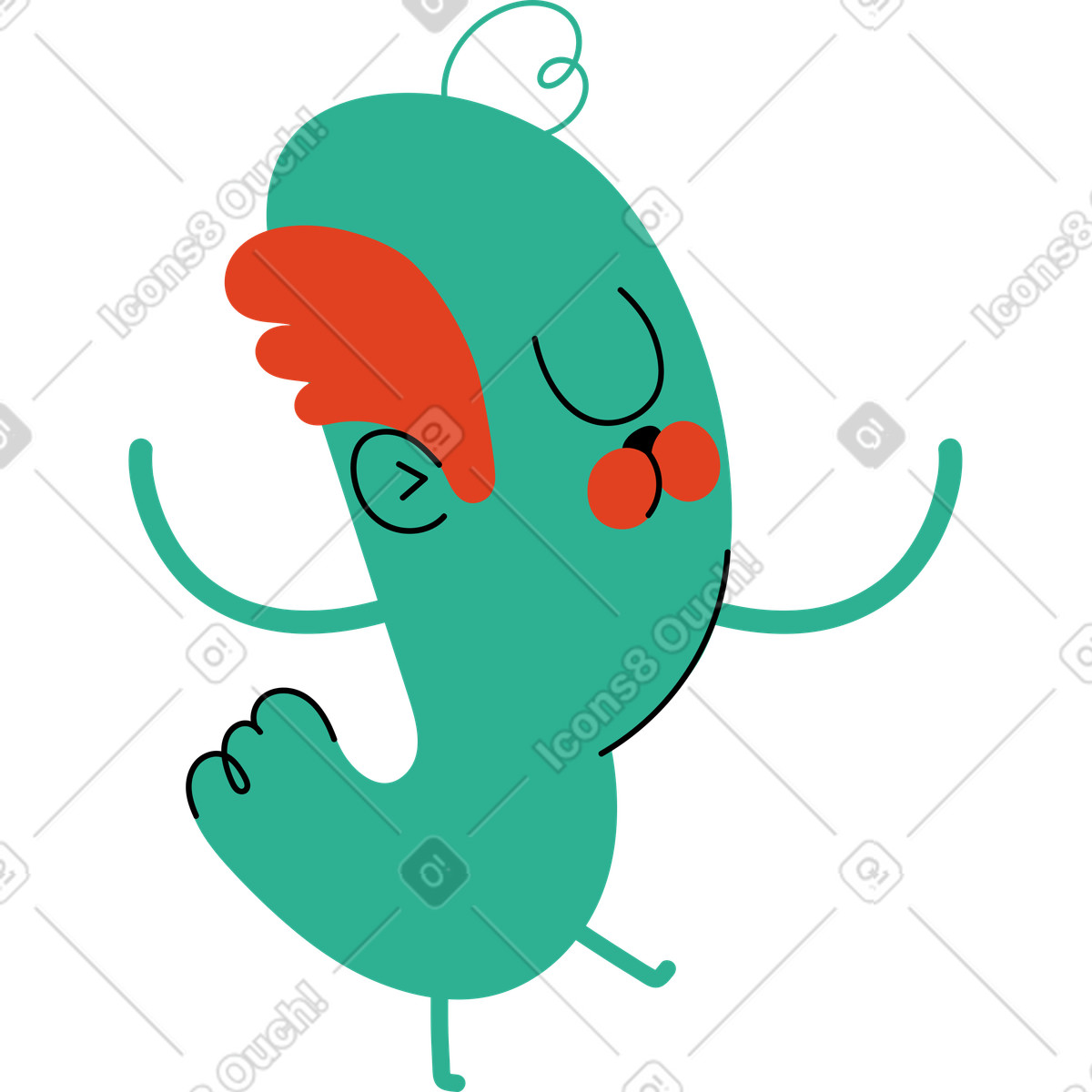 Jelly 스타일의 녹색 캐릭터가 춤을 추고 있다 일러스트레이션 PNG, SVG 다운로드