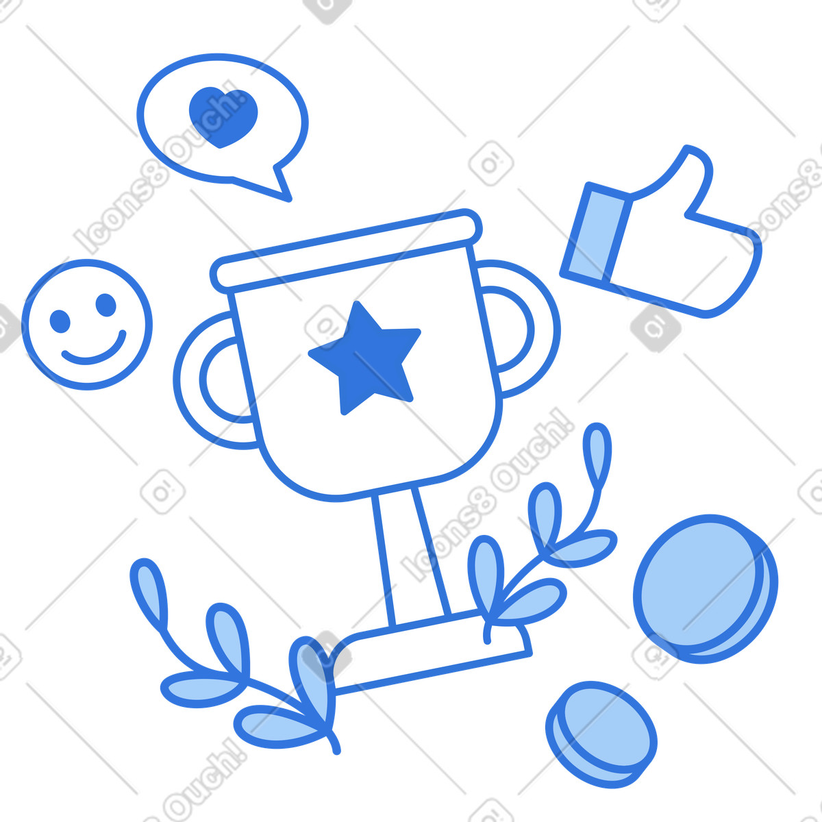 Winner's cup and reactions illustration in Sky style download in PNG, SVG