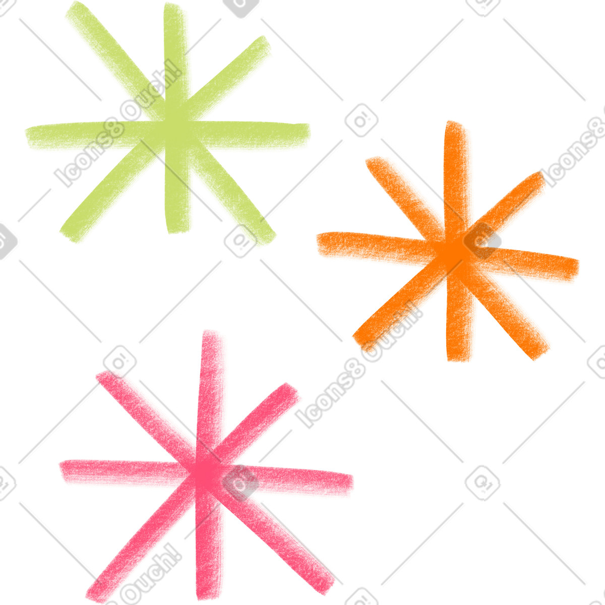 Three colorful snowflakes-Illustration im Doodle-Stil als Download in PNG, SVG