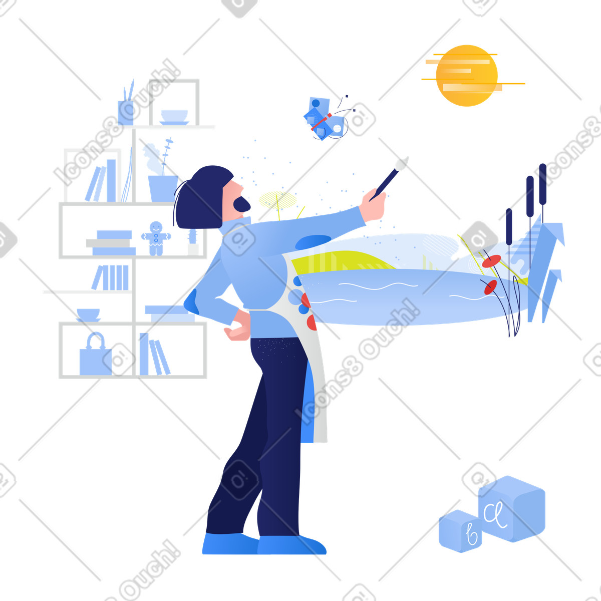 Draw a mural on the wall illustration painting clipart graphics in PNG SVG