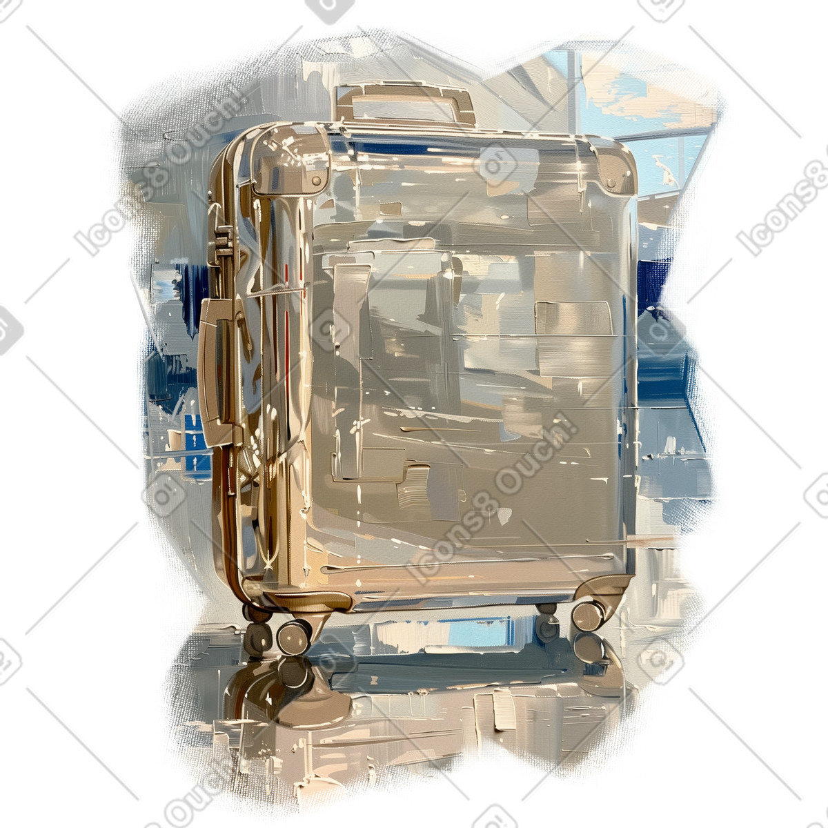 Oil painting of luggage in the airport illustration clipart image in PNG SVG GIF