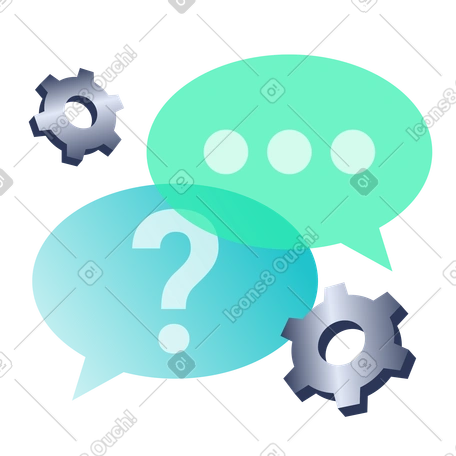 Questions fréquemment posées avec des bulles de dialogue et des engrenages PNG, SVG