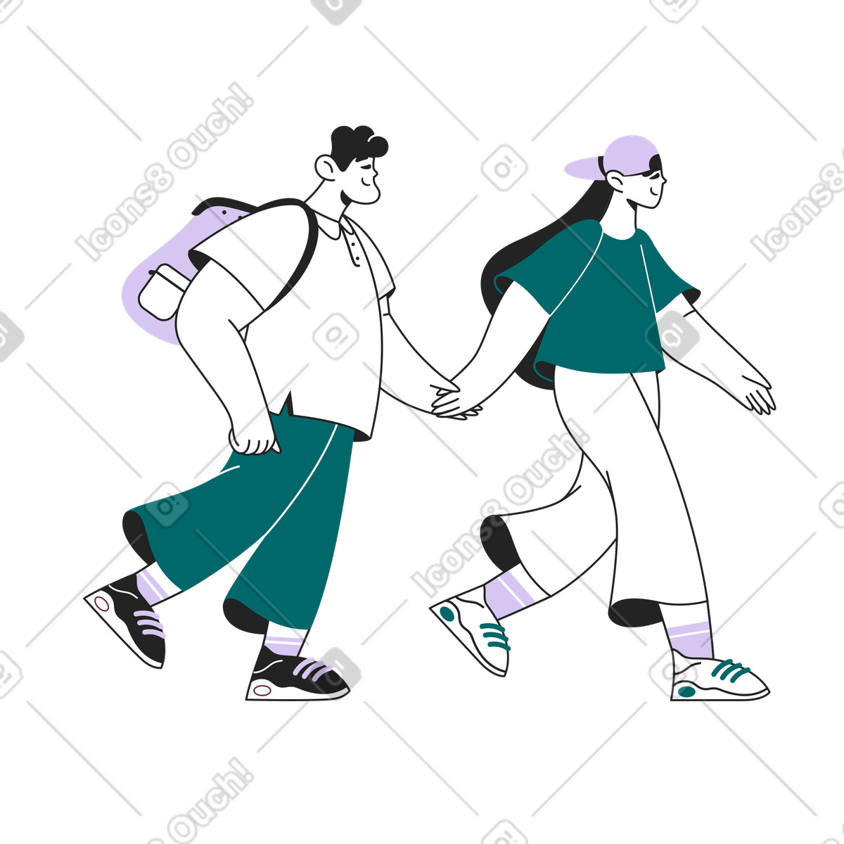 Ilustración Hombre y mujer caminando, tomados de la mano. en estilo Sammy Line a descargar en PNG SVG