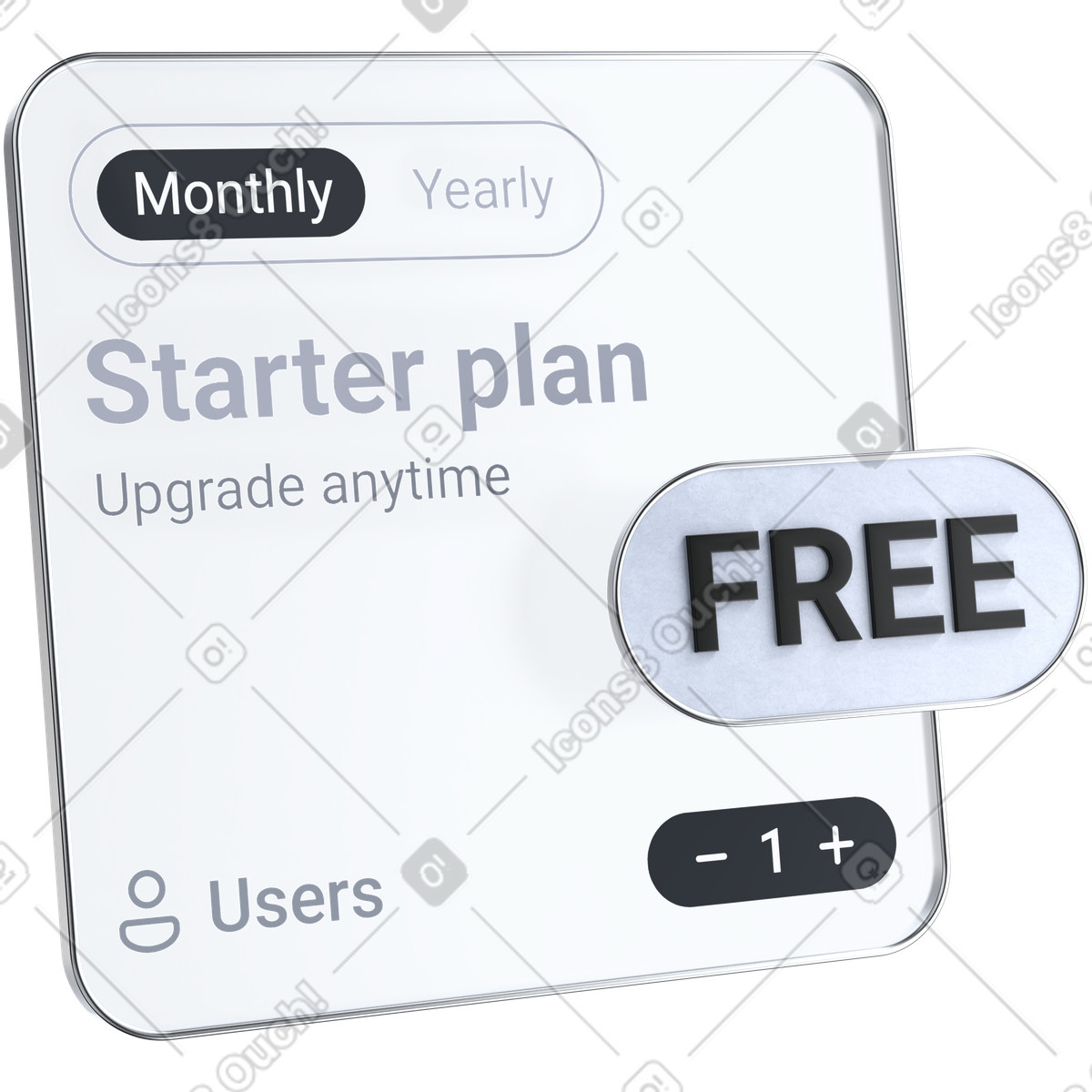 Ilustração de Pricing plan card with monthly subscription and free starter offer em no estilo 3D Pro para baixar em PNG, SVG