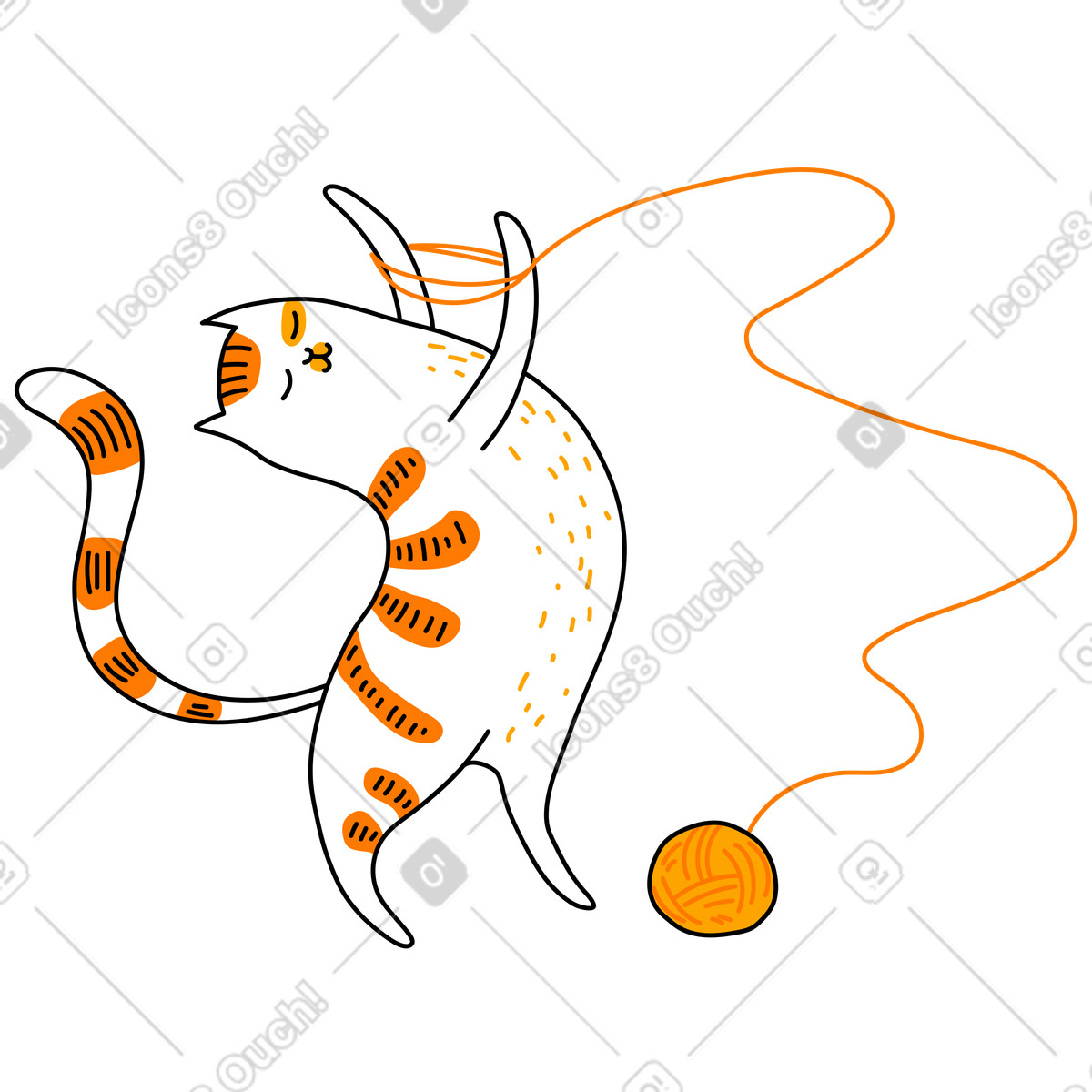 Gatto che fa ginnastica ritmica con gomitolo di lana illustrazione in stile Purr scarica in PNG, SVG