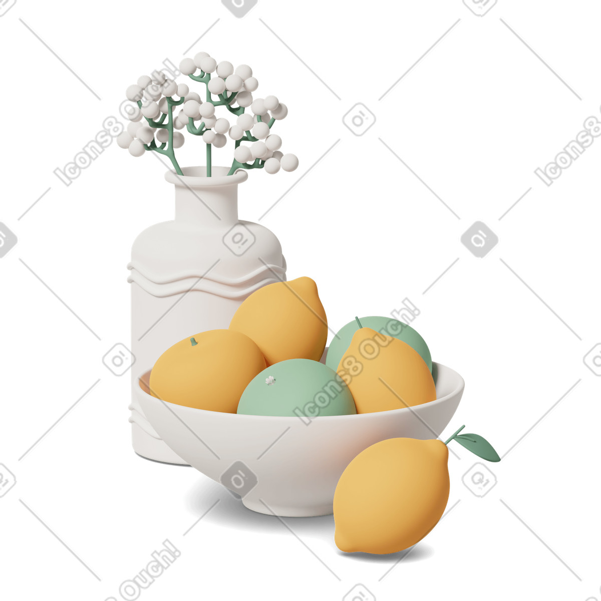 Vase with fruits and flowers illustration in 3D Casual life style download in PNG, SVG