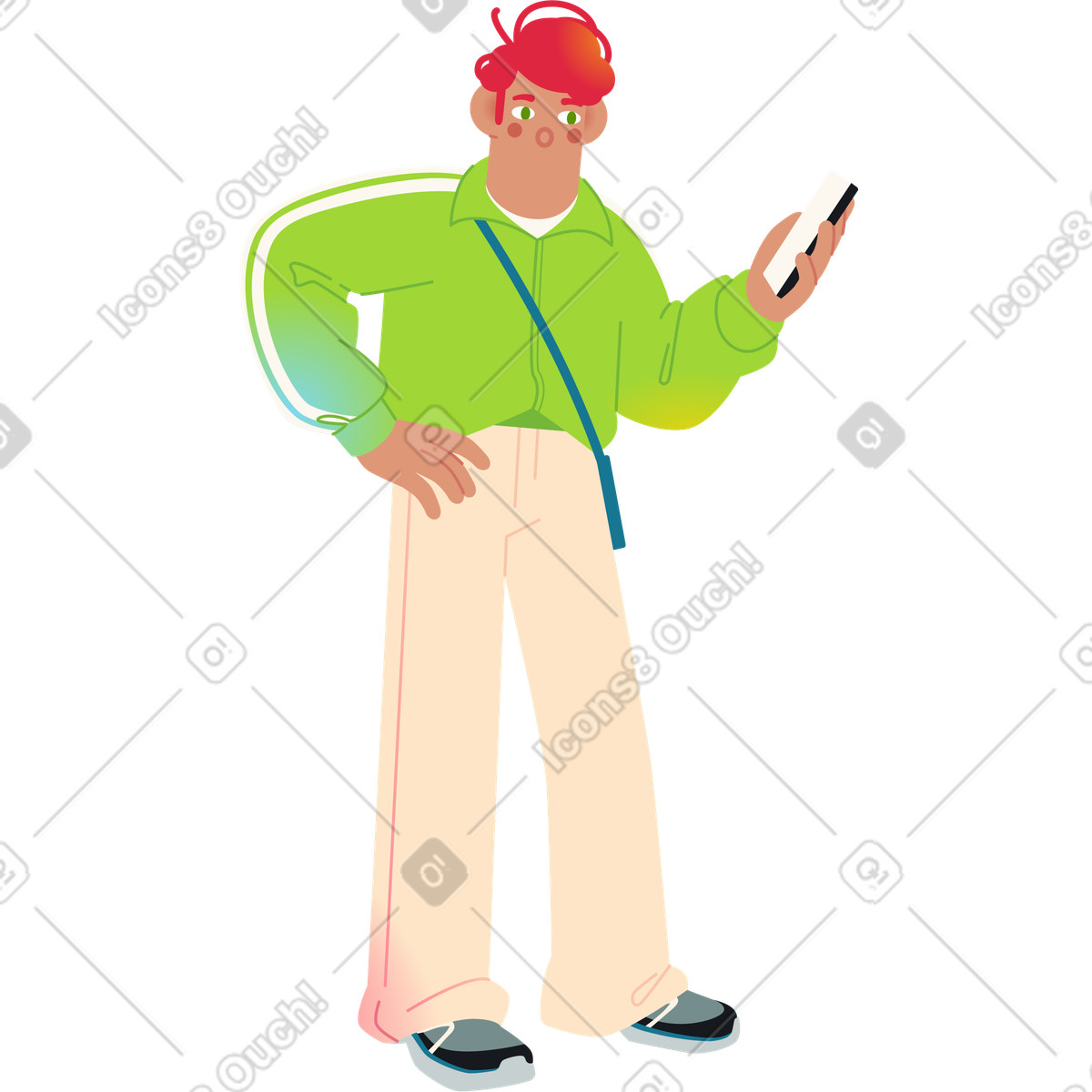 Überraschter mann schaut auf sein telefon-Illustration im Fizzy-Stil als Download in PNG, SVG
