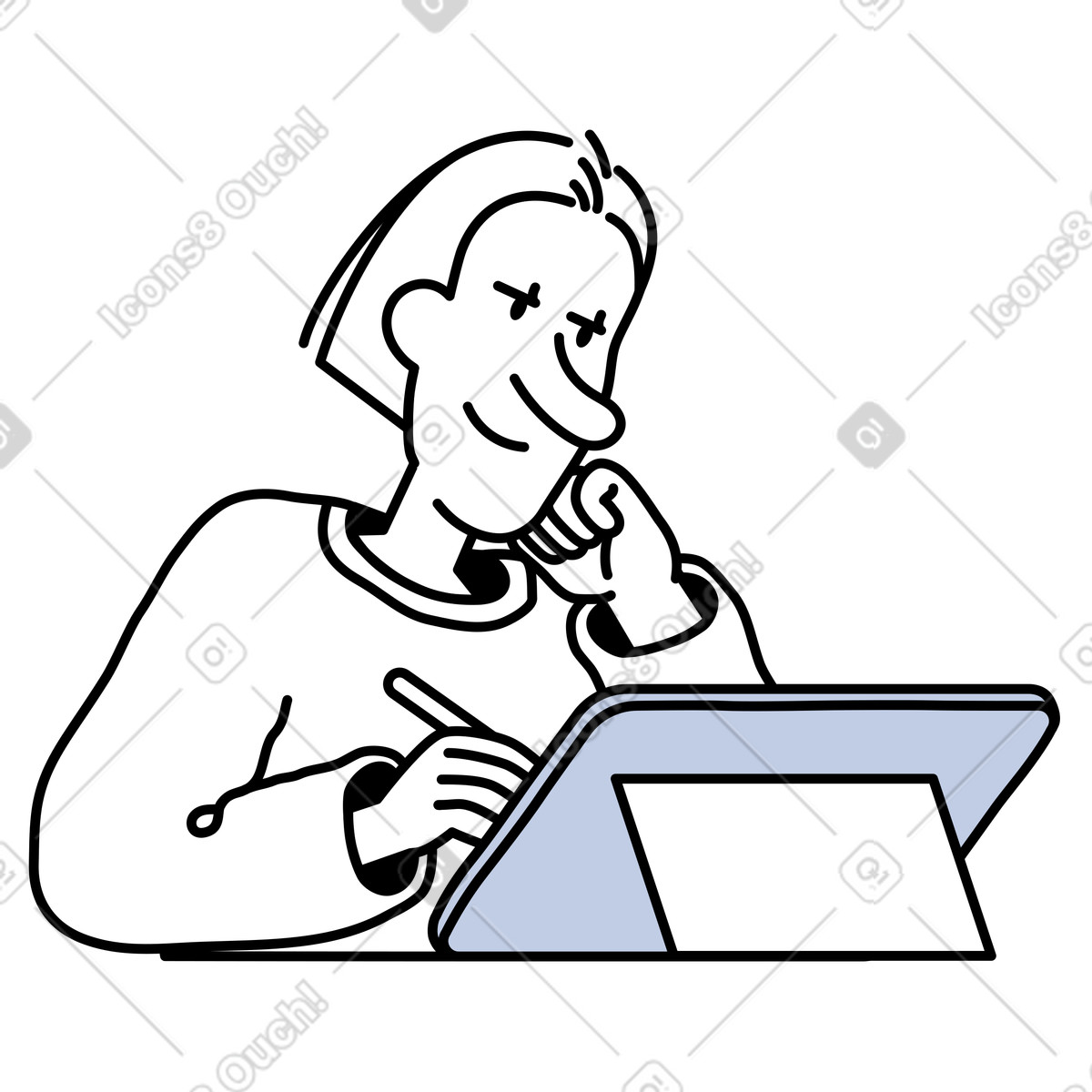 Giovane che lavora su un tablet illustrazione in stile Notes scarica in PNG, SVG