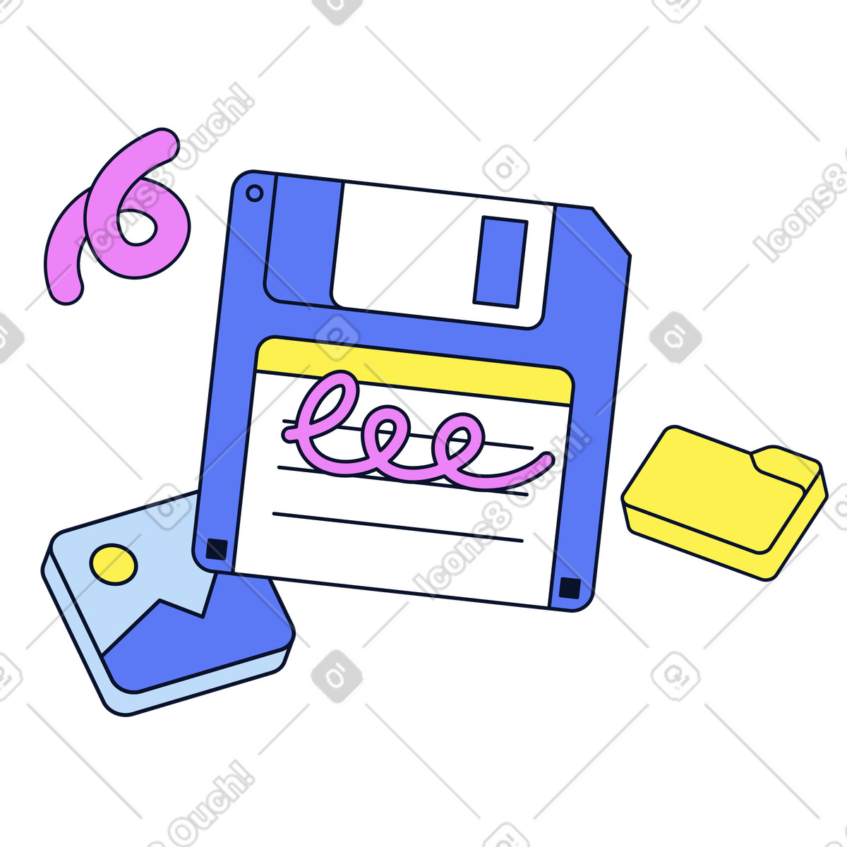 Ilustración Disquete con archivos guardados en estilo Flexy a descargar en PNG y SVG