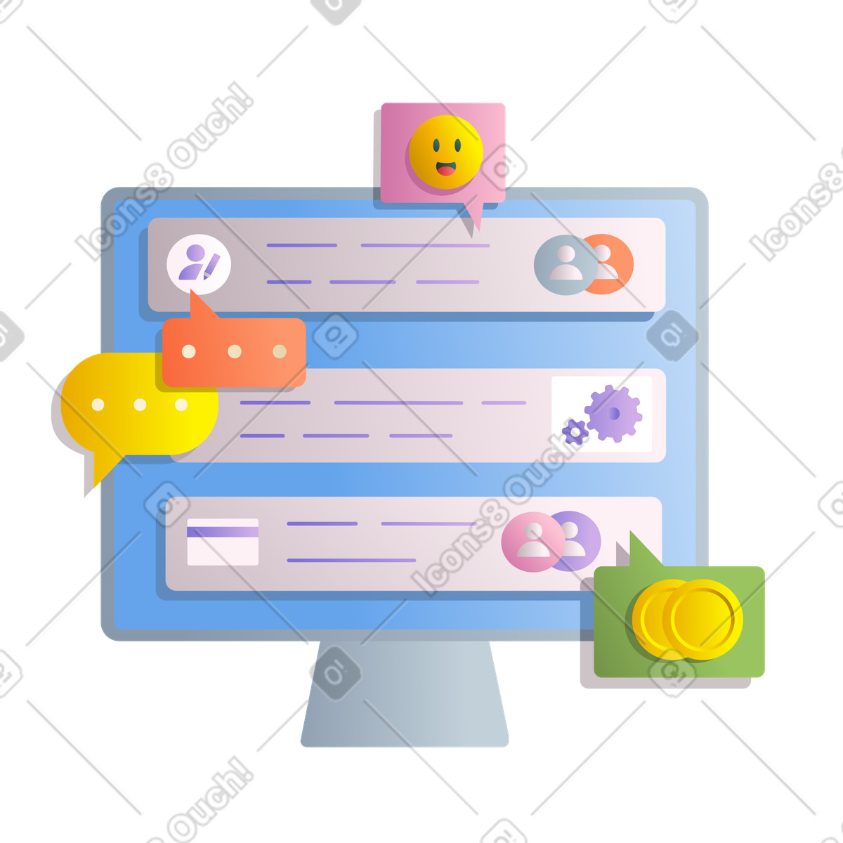 Illustration Discussions sur un forum internet dans le style Silky à télécharger aux formats PNG, SVG