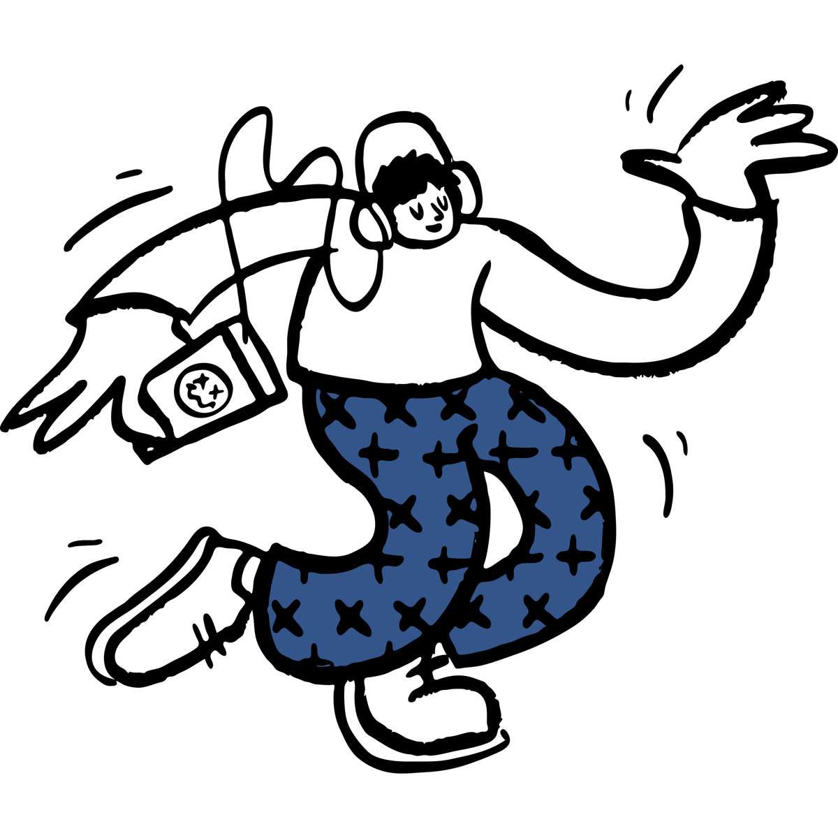 Illustration Homme écoutant de la musique et dansant dans le style Open Doodles à télécharger aux formats PNG, SVG