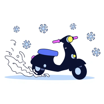 A snow scooter braving a fierce snowstorm with swirling snowflakes all around