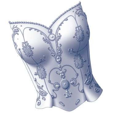 A close-up view of a high-fashion gown showcasing intricate embroidery. The fabric is adorned with an elaborate pattern created from fine threads interwoven in a detailed design. Small, sparkling beads are sewn into the fabric, enhancing the embroidered motifs with texture and dimension. The surrounding fabric is smooth, creating a contrast that highlights the craftsmanship. The embroidery includes floral shapes and ornate swirls, drawing attention to the artistry involved in the gown's creation. The overall composition captures the elegance and sophistication of the fashion piece.