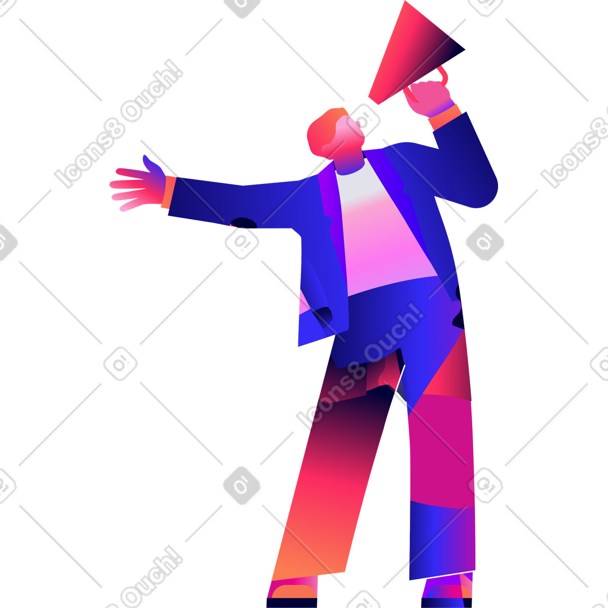 Illustration Homme en costume parlant dans un mégaphone le style Mix à télécharger aux formats PNG, SVG