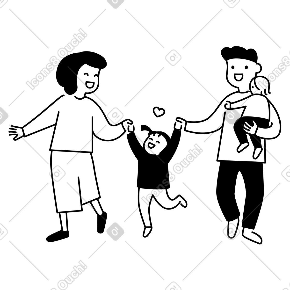 Parents with toddler and baby enjoying happy time together-Illustration im Notion Line Art-Stil als Download in PNG, SVG