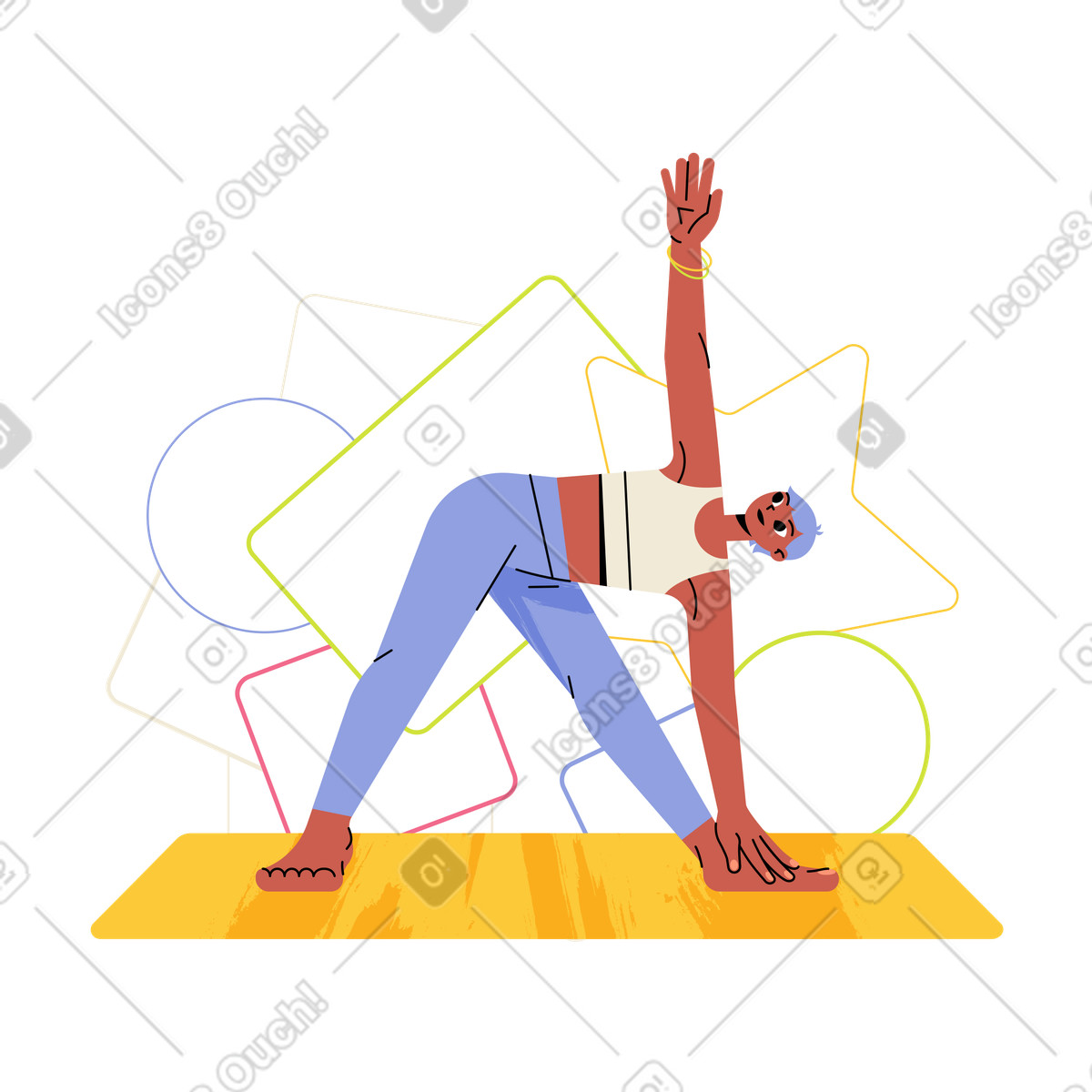 Juicy 스타일의 Performing yoga exercises in triangle pose, Mindfulness and wellness activity 일러스트레이션 PNG, SVG 다운로드