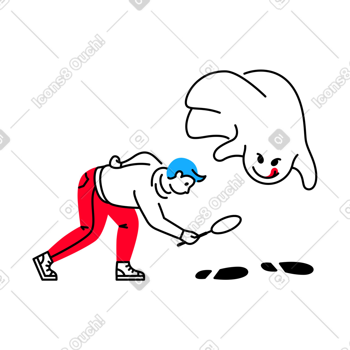 Ilustración Detective y fantasma siguiendo un rastro en estilo Transistor a descargar en PNG SVG