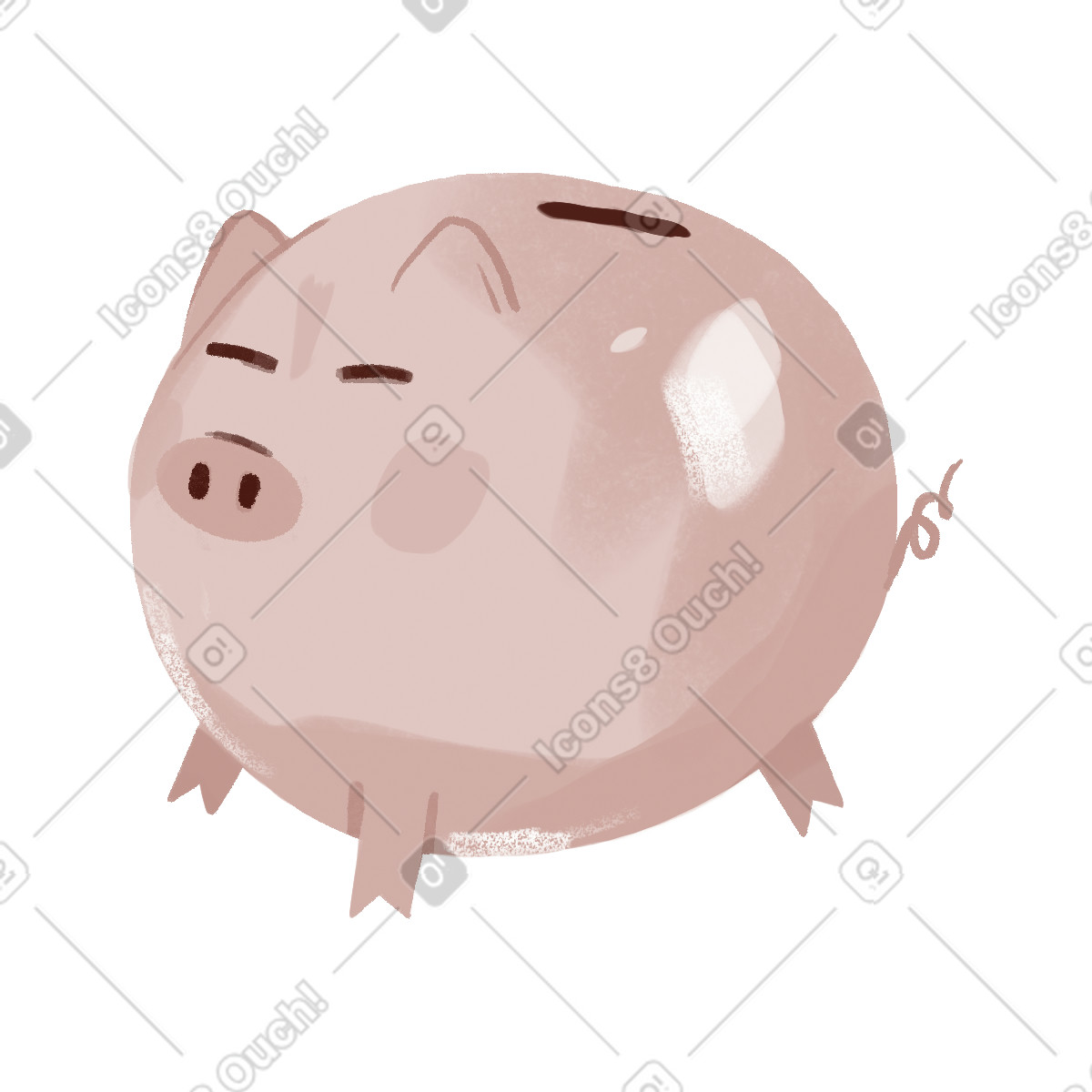 Ilustración Pink piggy bank en estilo Ikigai a descargar en PNG y SVG
