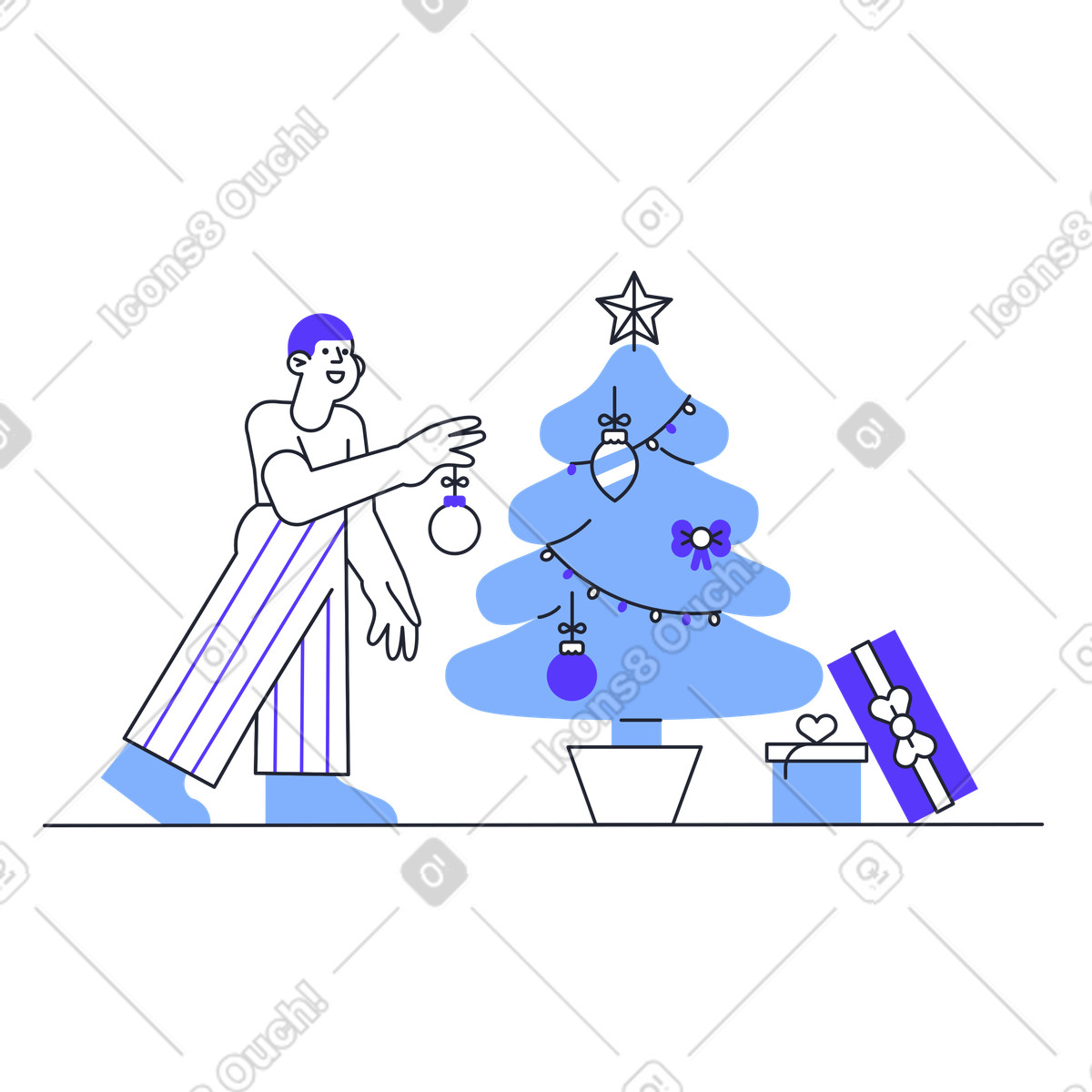 Ilustración Hanging baubles on Christmas tree, Festive season decor en estilo Pablita a descargar en PNG y SVG