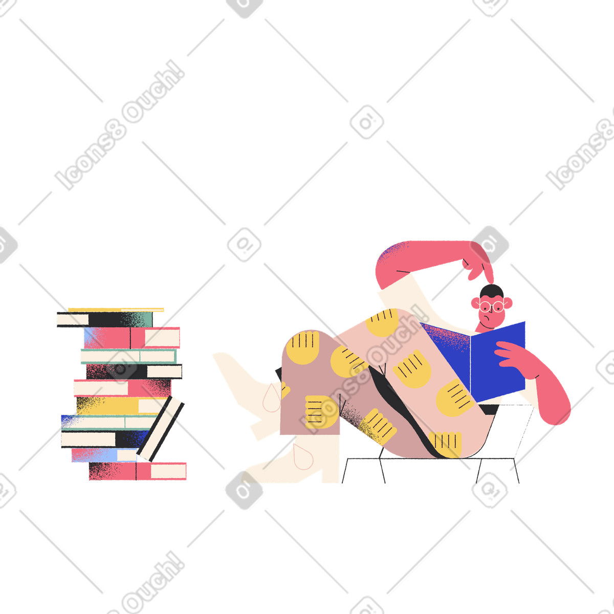 Ilustração de Homem intrigado com um livro, coçando a cabeça em no estilo Pablo para baixar em PNG, SVG