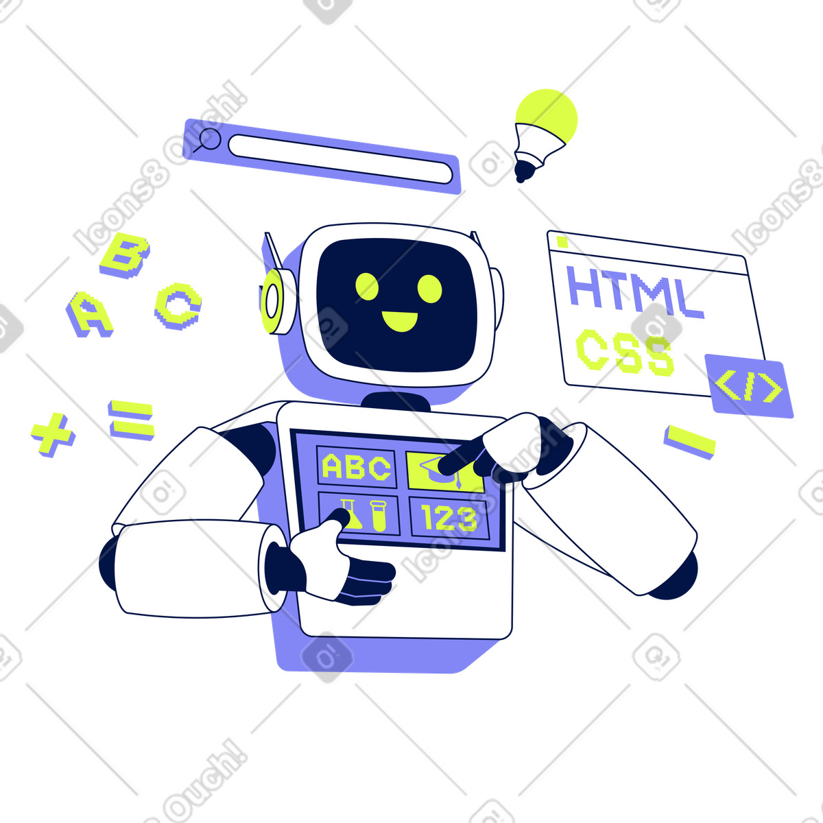 Educational robot helping with studies illustration education technology clipart images PNG