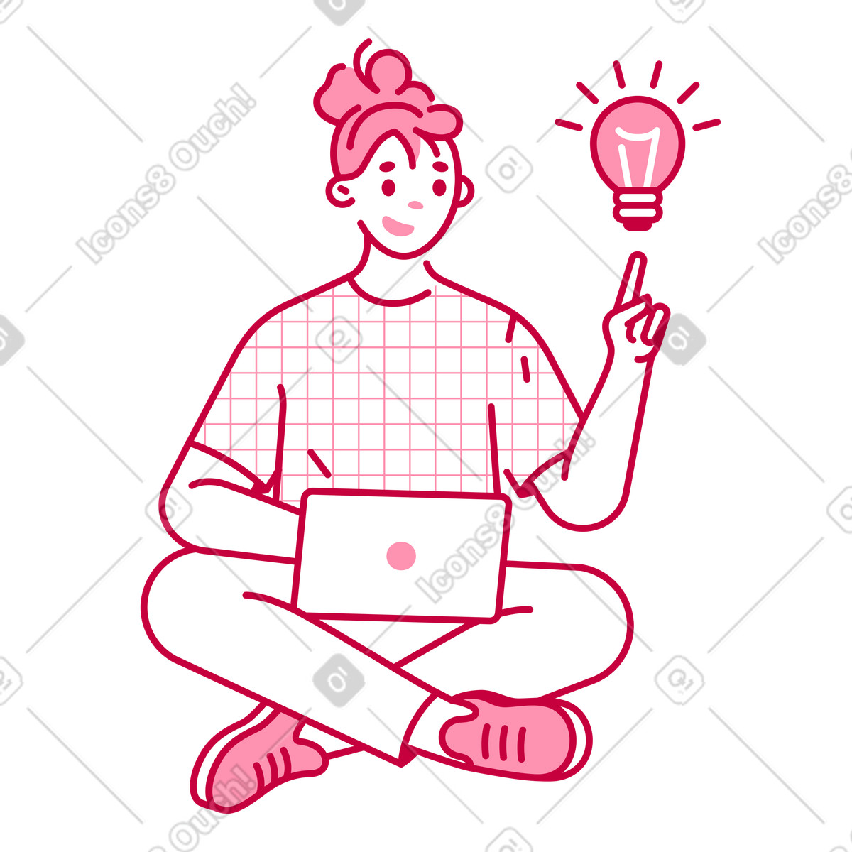 下载 Natty 风格的 有笔记本电脑的女人有了想法 插画，支持 PNG、SVG 格式