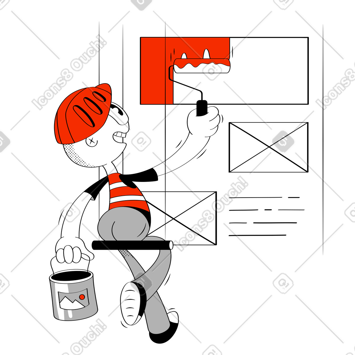 下载 Looney 风格的 网页设计师构建网站和绘画标题 插画，支持 PNG、SVG 格式