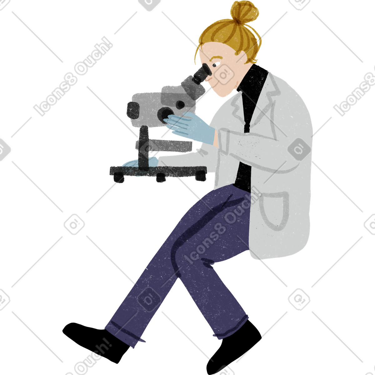 Scientist looking into microscope illustration in Public style download in PNG, SVG