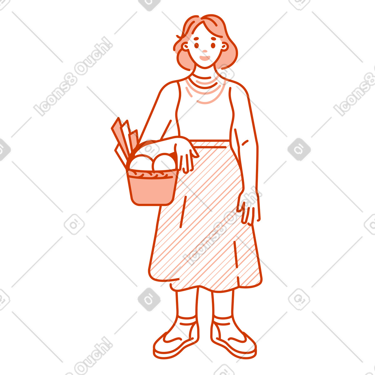 Woman with a basket of vegetables illustration in Natty style download in PNG, SVG
