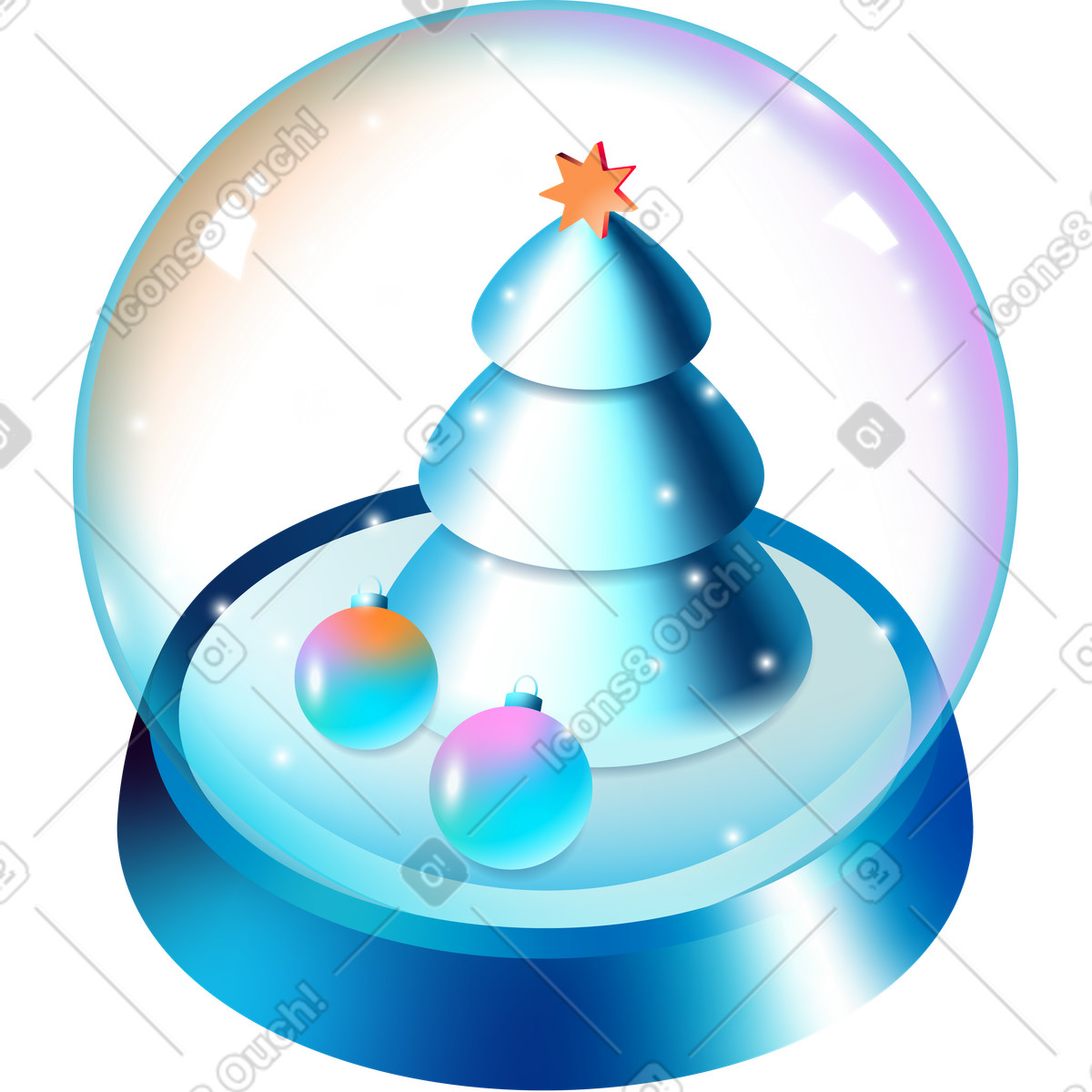 Ilustração de Bola vidro natal isométrica com árvore abeto e decorações em no estilo Glare para baixar em PNG, SVG