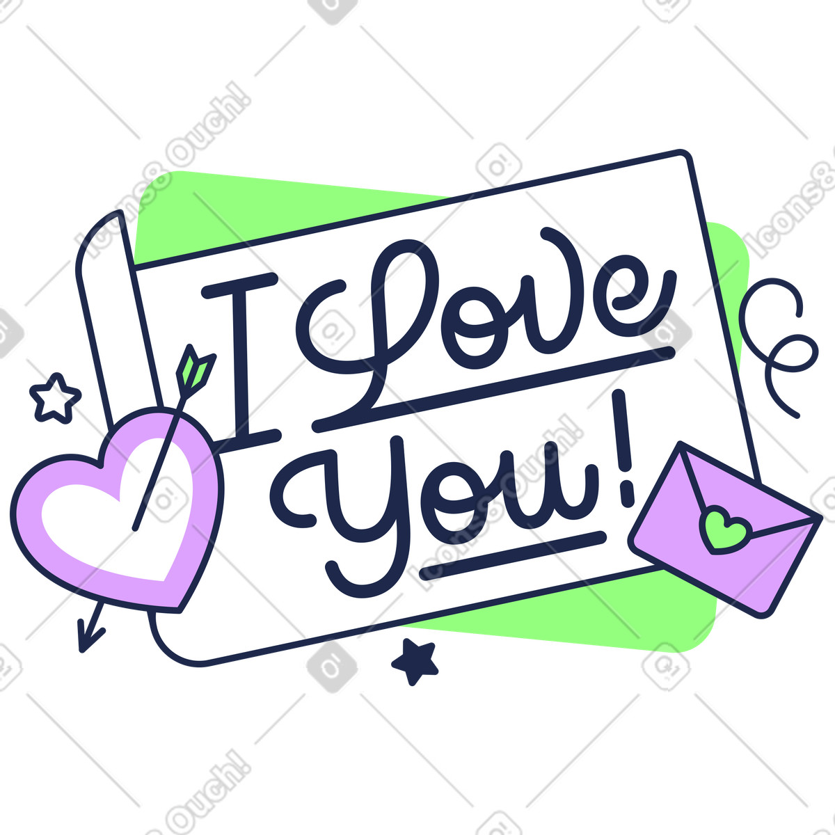 Outline スタイルの Love letter with heart and envelope, Romantic message or Valentine's Day card のイラストをPNG、SVG形式でダウンロード