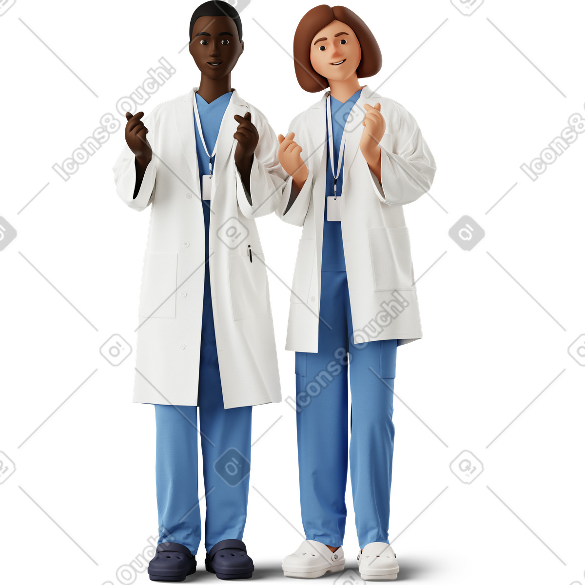Two doctors making finger heart-Illustration im 3D Business-Stil als Download in PNG, SVG