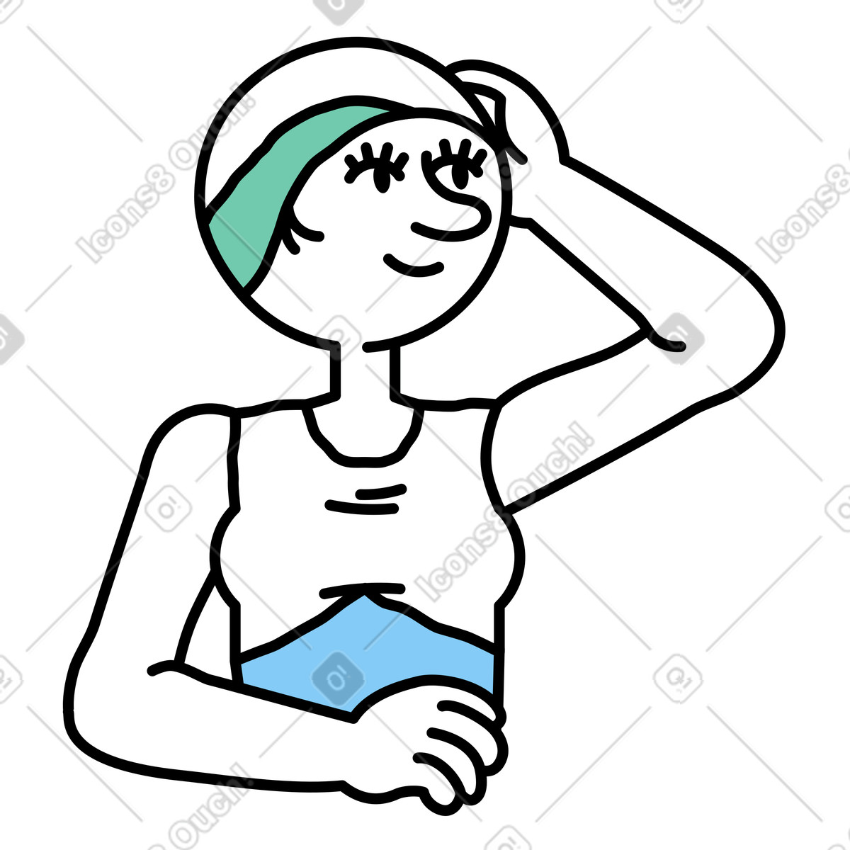 Woman in a swimsuit and swim cap illustration Notes style download PNG, SVG