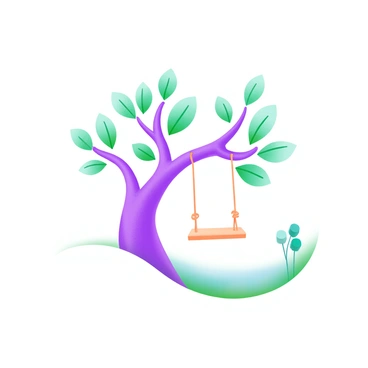 A simple line art of a tree with a swing hanging from a branch