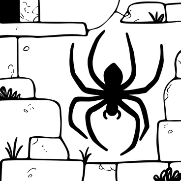 A large spider casting a distinct shadow on a rough stone wall. The shadow is detailed, showing the intricate legs and body structure of the spider. The stone wall features various textures, with some moss growing in the crevices. The light source is positioned to one side, illuminating the spider and enhancing the contrast of the shadow against the wall.