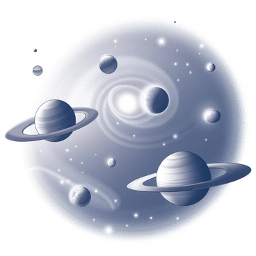 A frontispiece featuring a vast cosmic scene. The image includes multiple distant planets with various sizes and shapes scattered across the composition. Each planet has unique textures and surface details, giving a sense of depth. Numerous galaxies spiral elegantly in the background, their structures forming intricate patterns. Stars are dotted throughout the scene, creating a sense of scale and distance in the vast universe. The overall layout emphasizes the grandeur and complexity of space.