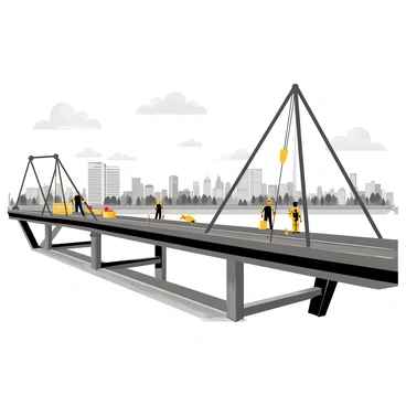 A vintage black and white photograph depicting the "Sydney Harbour Bridge" during its construction phase. The image shows a partially completed steel structure with large cranes positioned nearby. Workers, wearing helmets and safety gear, are visible on various parts of the bridge, engaged in construction activities. In the background, the city skyline can be seen, with buildings and trees lining the waterfront. Clouds fill the sky, adding depth to the scene.