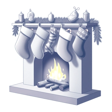 Christmas stockings hanging by a fireplace, filled with candy canes