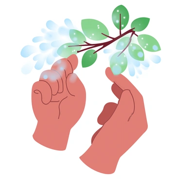 Two hands are reaching up toward a leafy tree branch that is filled with vibrant green leaves. The hands are positioned at an angle, with fingers extended as if trying to grasp the branch firmly. The background features a soft, shadowy play of light filtering through the leaves, creating a peaceful atmosphere. The branch is thick and sturdy, adorned with clusters of leaves that shimmer in the gentle light.
